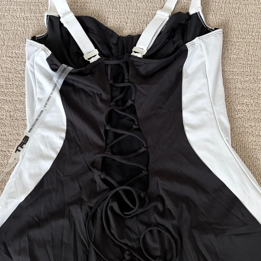 TA3 Lifty black white one piece swimsuit sz 4X extra long C cup Shapeware laceup - Picture 10 of 15